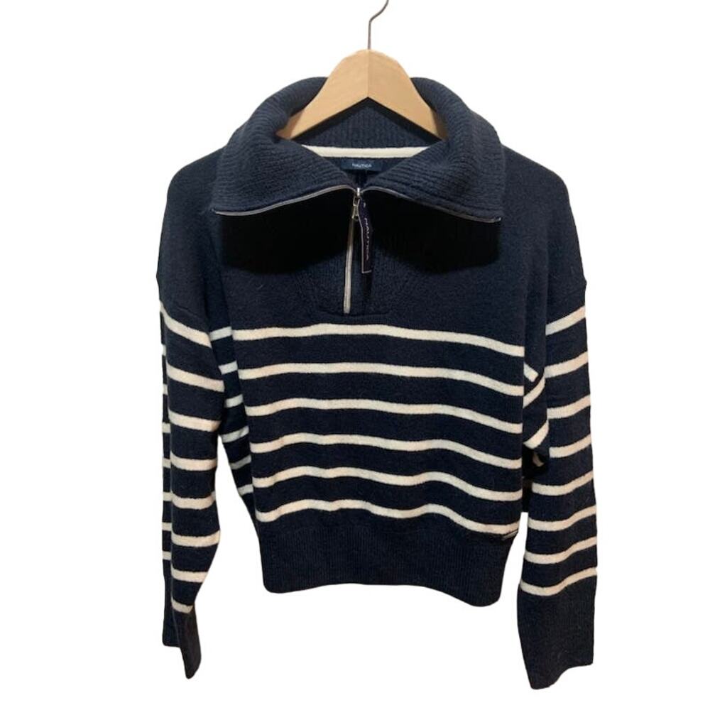 Nautica striped sweater 1/4 zip NWT blue and white  women sz S